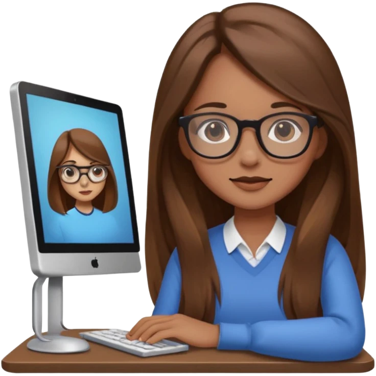 Cute girl using computer emoji