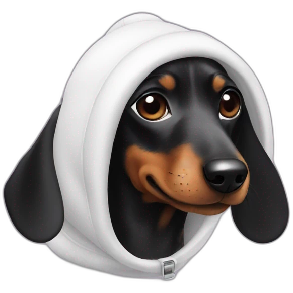 a black dachshund dog in a white bunny costume with ears emoji