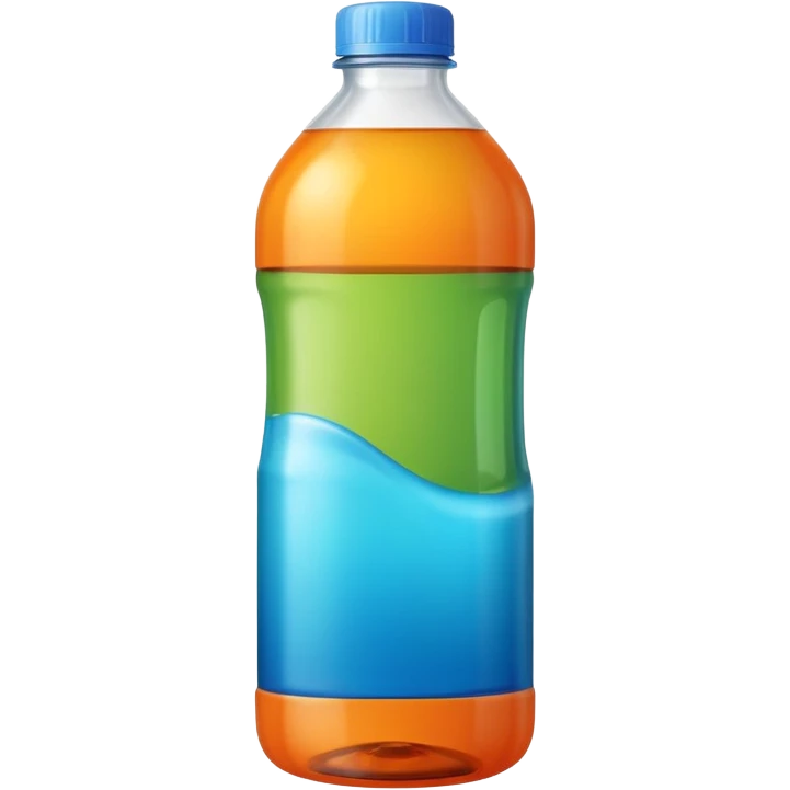 tall plastic bottle with built-in handle and screw cap, partially filled with vibrant-colored liquid (green, blue, or orange), slightly translucent body, smooth curves, clean utilitarian shape, no label, no mop, no surface, closed bottle, apple emoji style, soft lighting, subtle shadows, emoji scale emoji