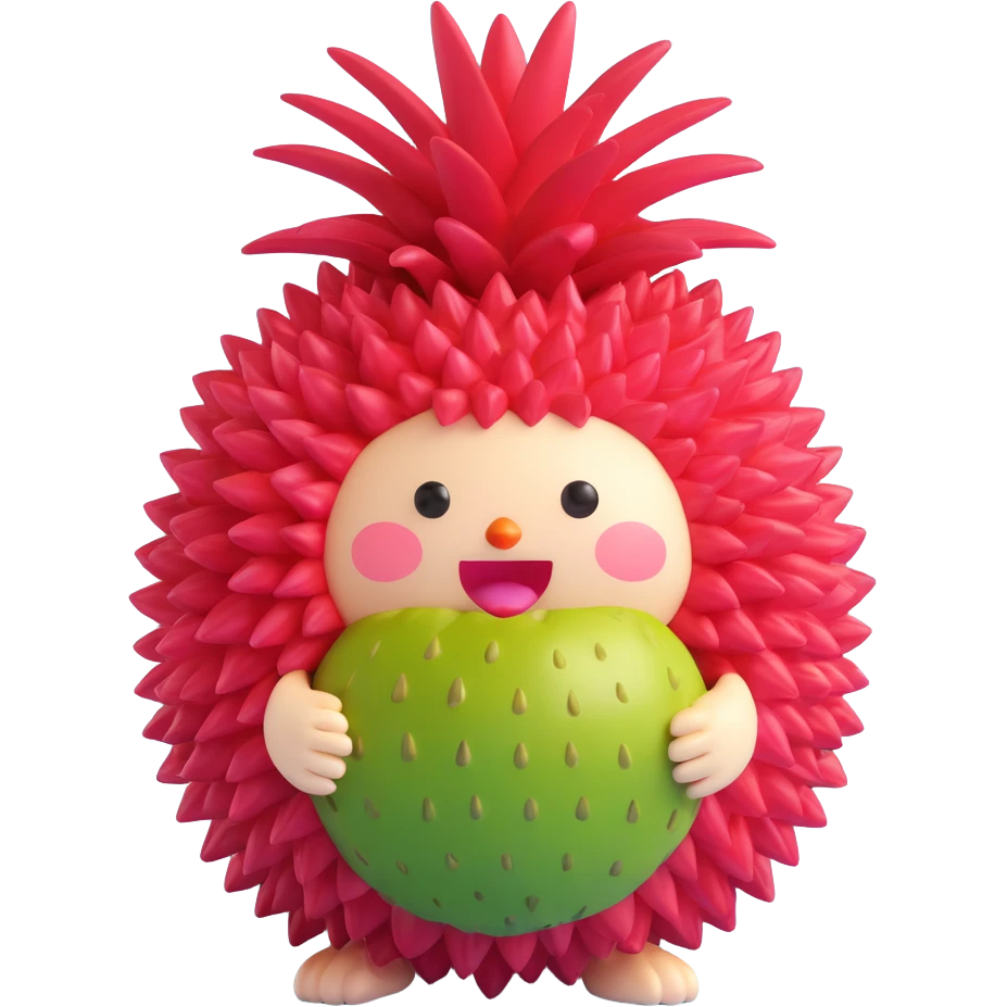 可爱的小红毛丹拟人，超级软萌可爱，造型讨喜 emoji