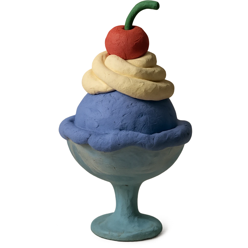 ice cream sundae with whipped cream and cherry claymation style emoji