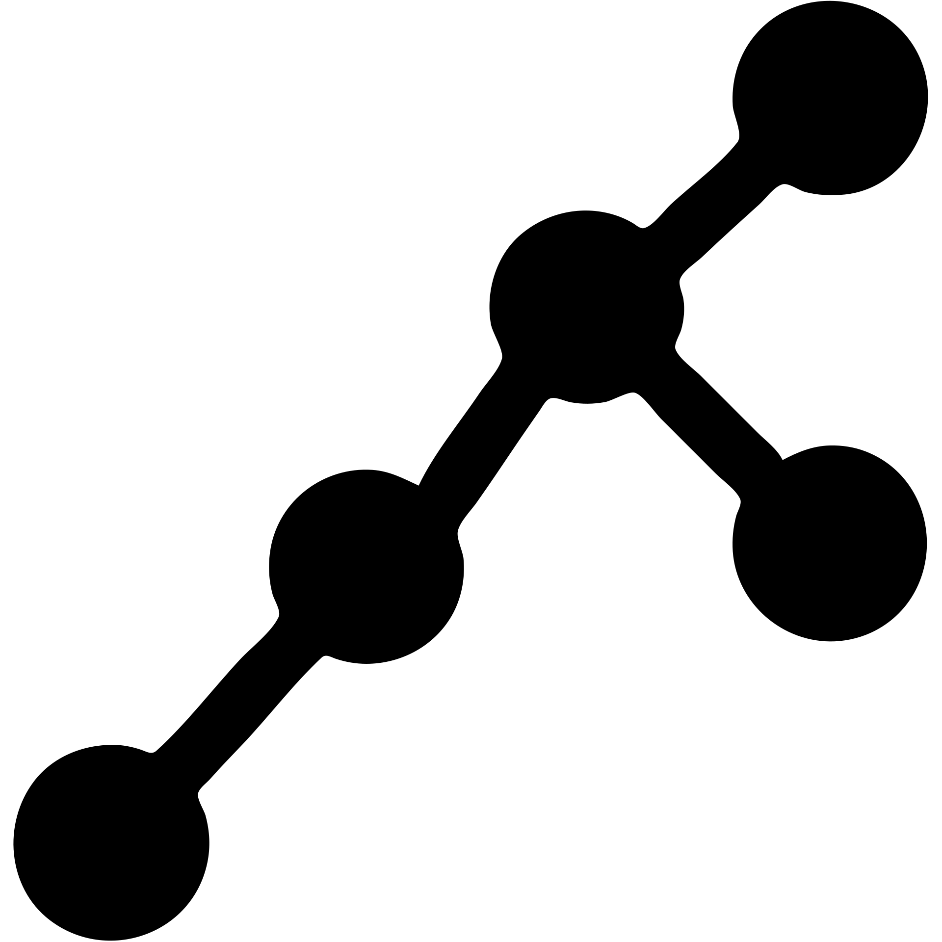 A simplified observability trace with connected nodes showing data flow path through microservices emoji