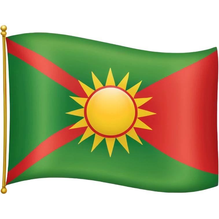 Emoji-style Kurdistan flag: red, white with yellow sun (21 rays), green stripes, bright and simple.” emoji