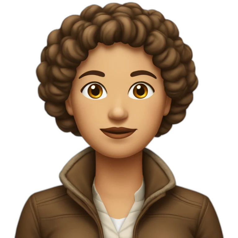 vendedora de zapatoselegante con pelo largo rizado, piel castaña emoji