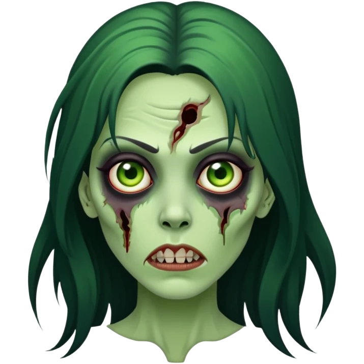  Zumbi de pele verde, muito linda e gostosa de cabelo GRANDEEEE e PRETOOOO com BURACOS no rosto emoji