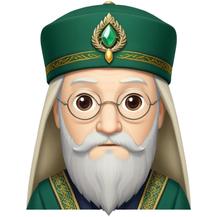 albus dumbledore long beard from harry potter with dark green turkish fez cap and decorative motifs, no gem emoji