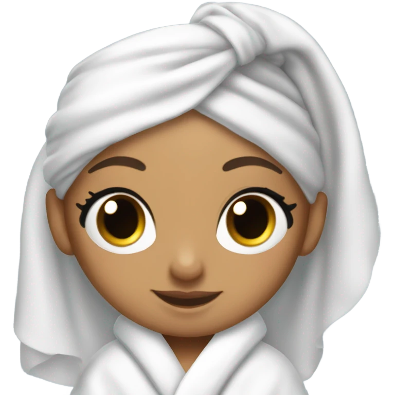 ariana grande in bath robe with hair towel emoji