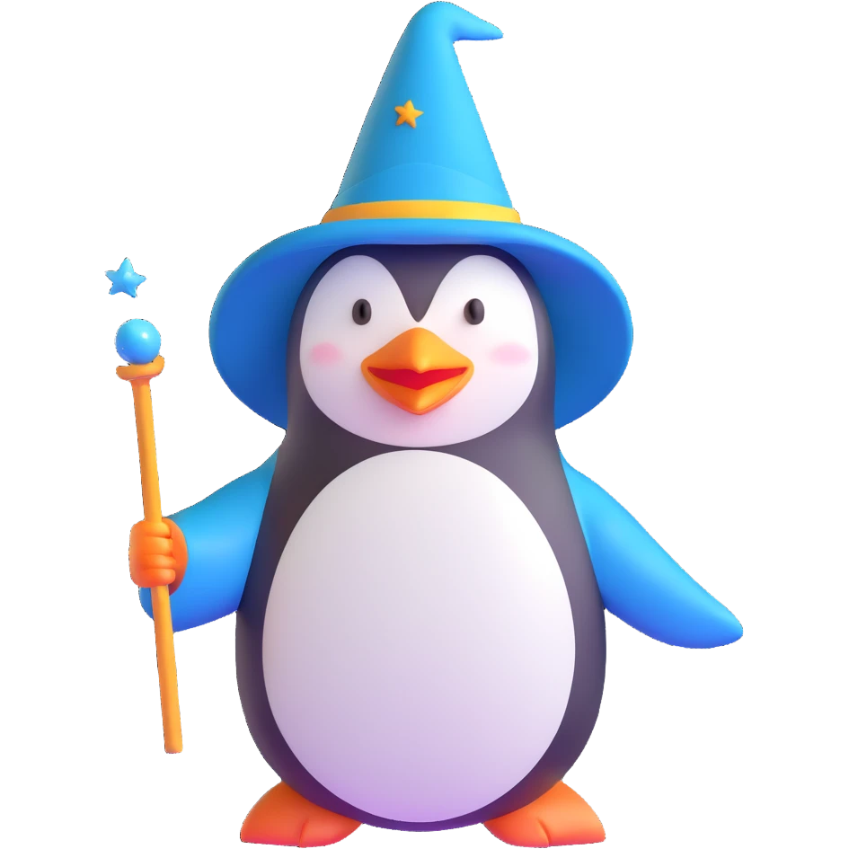 penguin wizard with magic wand emoji