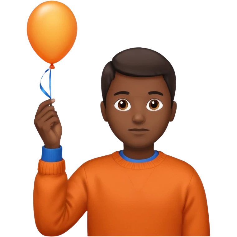 dark brown skin, orange sweater, hold blue balloon emoji