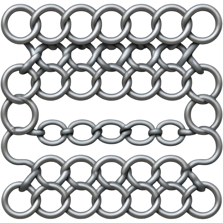 3D render of Screen Door Fragment, made of interlocking chainmail metal rings, wire mesh texture, visible holes and negative space, metallic silver and grey, high contrast shadows, emoji style, isolated on white background --v 6.0. emoji