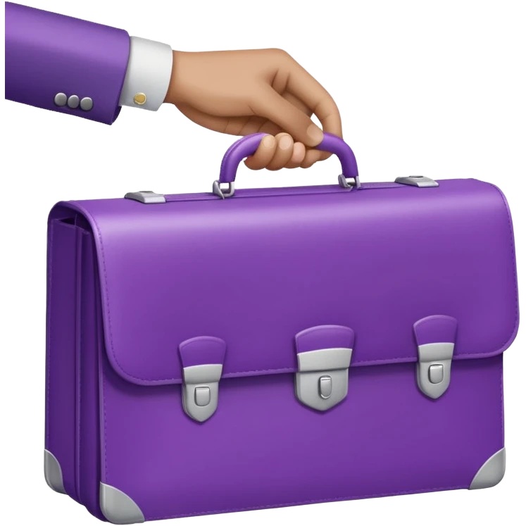Minimal two-tone purple icon: two hands exchanging a briefcase. Geometric, transparent background. emoji