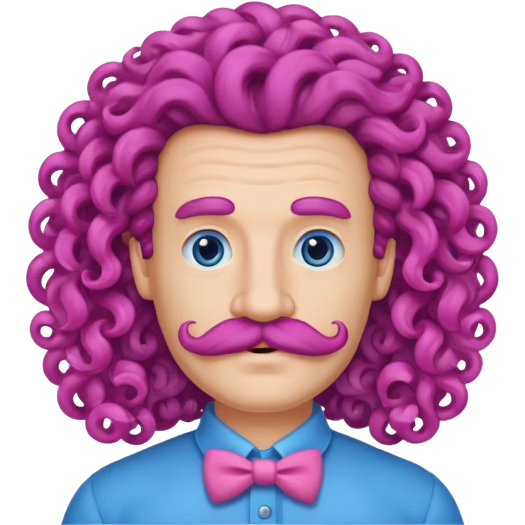 man with verycurly long blue hair pink big mustache  emoji