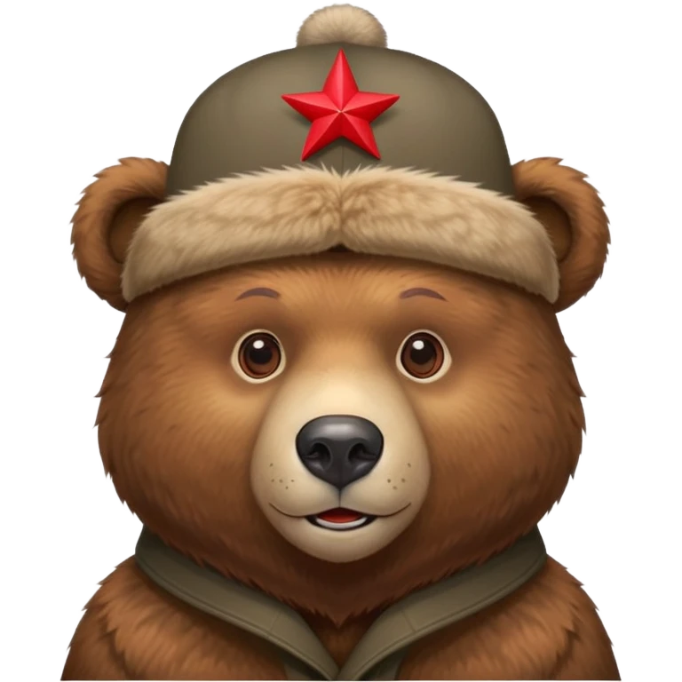 Brown bear wearing a traditional Russian ushanka hat with red star emoji