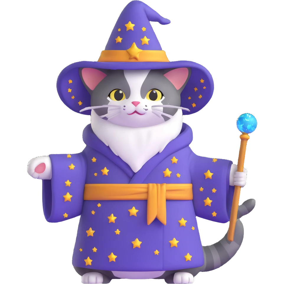 wizard cat with a starry robe and hat emoji