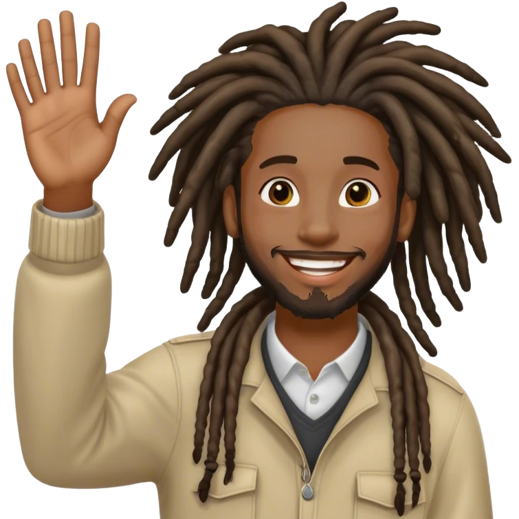 Black man with dreadlocks waving ‘hi’ emoji
