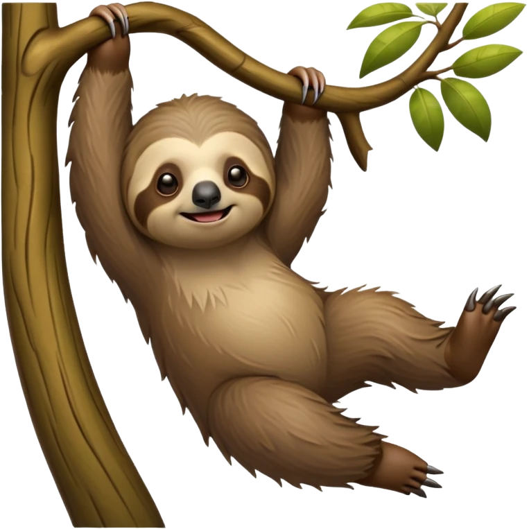 cinematic-sloth-realistic-full-body-hanging-emoji,-long-curved-claws-clinging-to-a-tree,-thick-shaggy-brown-fur-slightly-ruffled,-head-tilted-dramatically,-slow-blinking-eyes-filled-with-serene-wisdom,-simplified-yet-realistic-focused-features,-highly-detailed,-glowing-with-an-almost-sarcastic-glow emoji