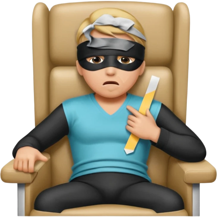 person in chair with blindfold and mouth tape emoji