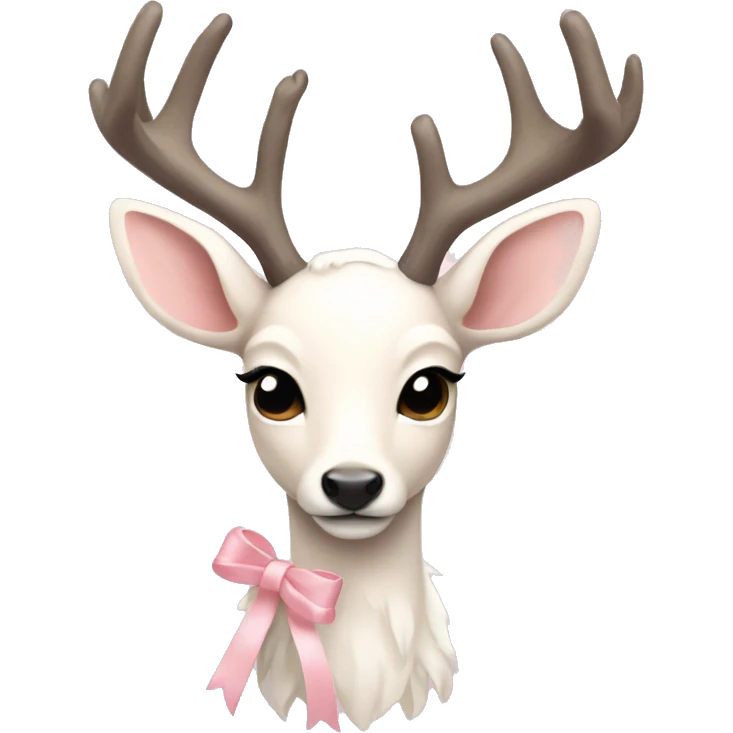 white fawn with pale pink ribbon and snowy antlers emoji