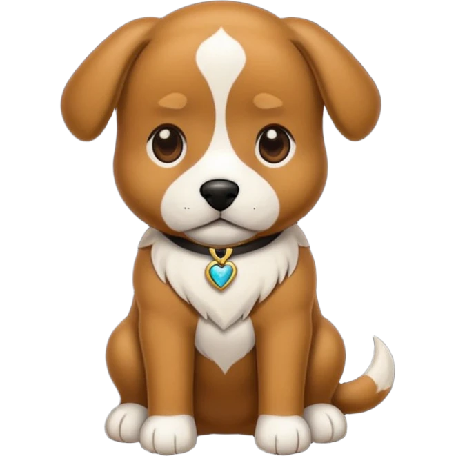 Um cachorro caramelo vestindo um terno emoji