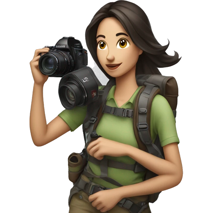woman photographer fujifilm camera hiking taking photo brunette emoji