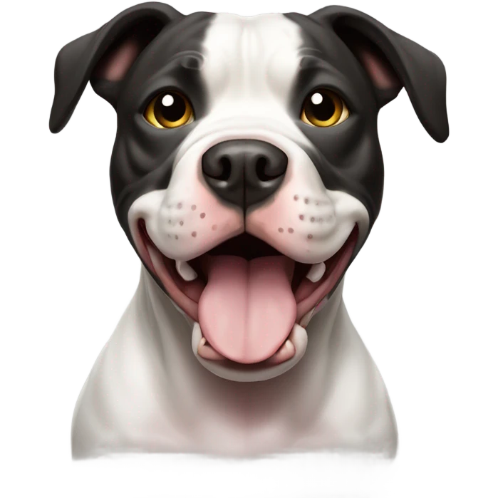 Cute but very scared pit bull all black head except for white chest emoji
