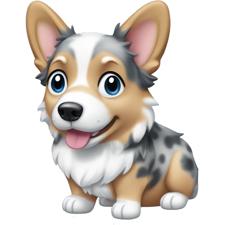 Blue Merle corgi with tan points and a half white face and blue eyes emoji