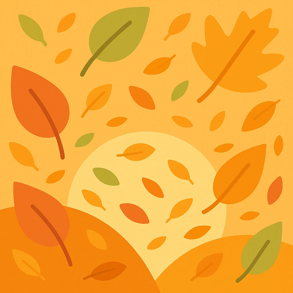 Make the image incorporate falling leaves throughout the square, keeping the original warm color palette and style of the lineal color icon emoji
