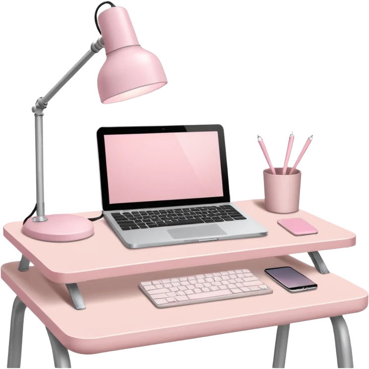 Pale Pink  Big office Workstation desk-Light Pale Pink book-Light Pale Pink wide desk lamp-Light Pale Pink lap top emoji