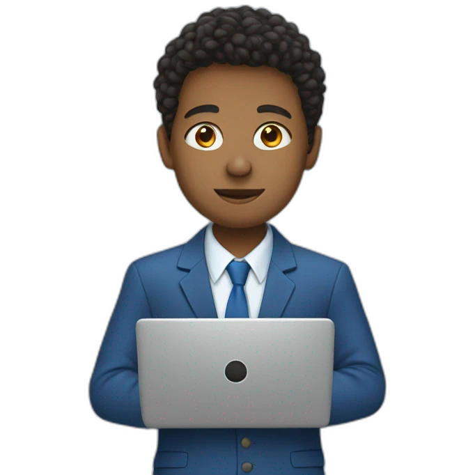 Teenager in a blue suit with laptop  emoji