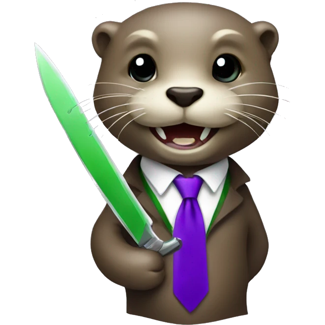 otter with a purple knife and a green tie emoji