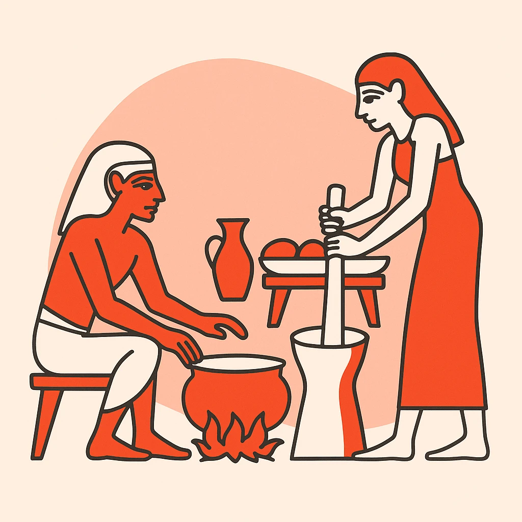ancient Egyptian cooking scene in hieroglyphic style emoji