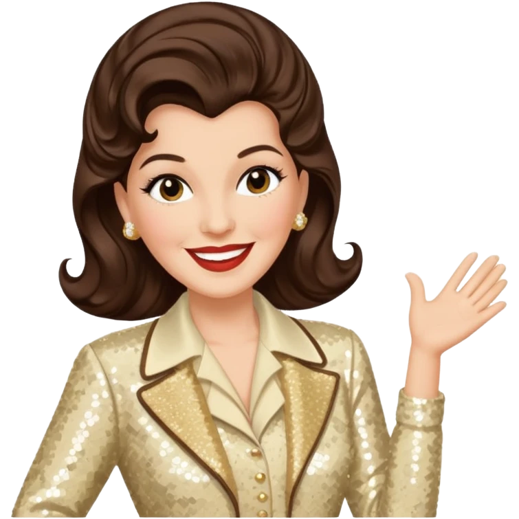 Maxene Andrews from The Andrews Sisters with long dark brown hair, cream sequin outfit emoji