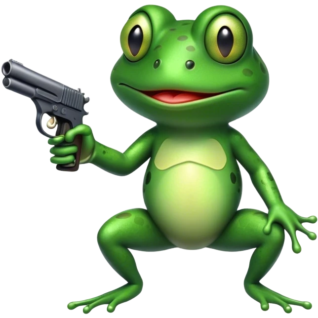 Frog pointing gun at screen emoji
