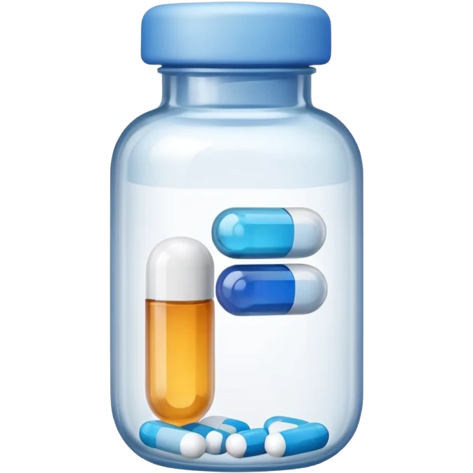 iOS-style emoji of a small medicine bottle. Rounded shape, clear label, simple clean design, smooth gradients, no background emoji