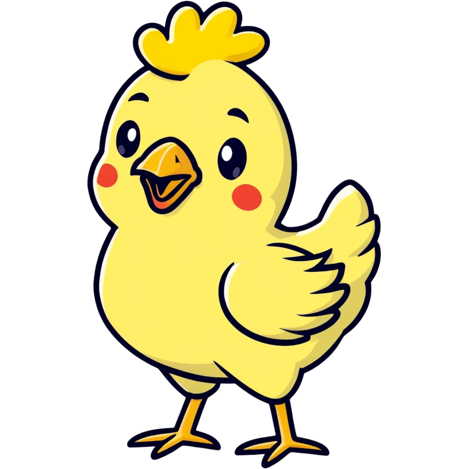 live chicken with a pat of butter on its head, cartoonish sticker style emoji
