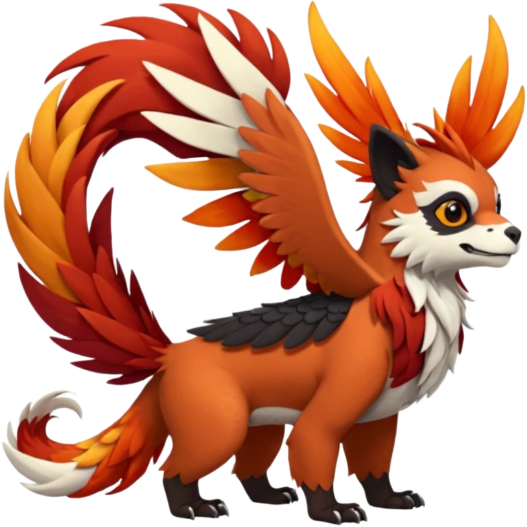4-legged realistic scaly long-big-beaked Gryphon-Griffin-Griffsnuff-Talonflame-Red-Panda-Silvally-fusion-hybrid-animal-Fakémon-creature, full body, with a long thin tufted lion-tail emoji
