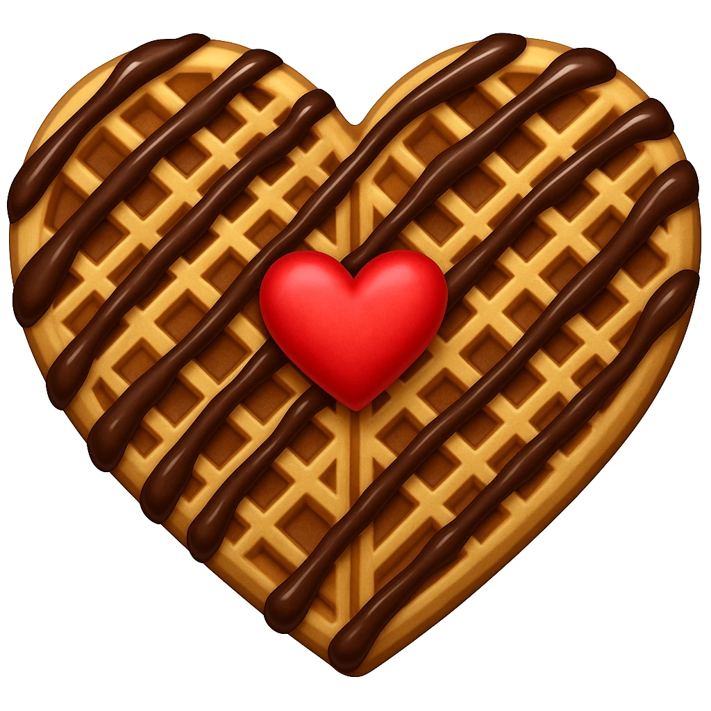 Beige heart waffle, Emoji, add chocolate drizzle emoji