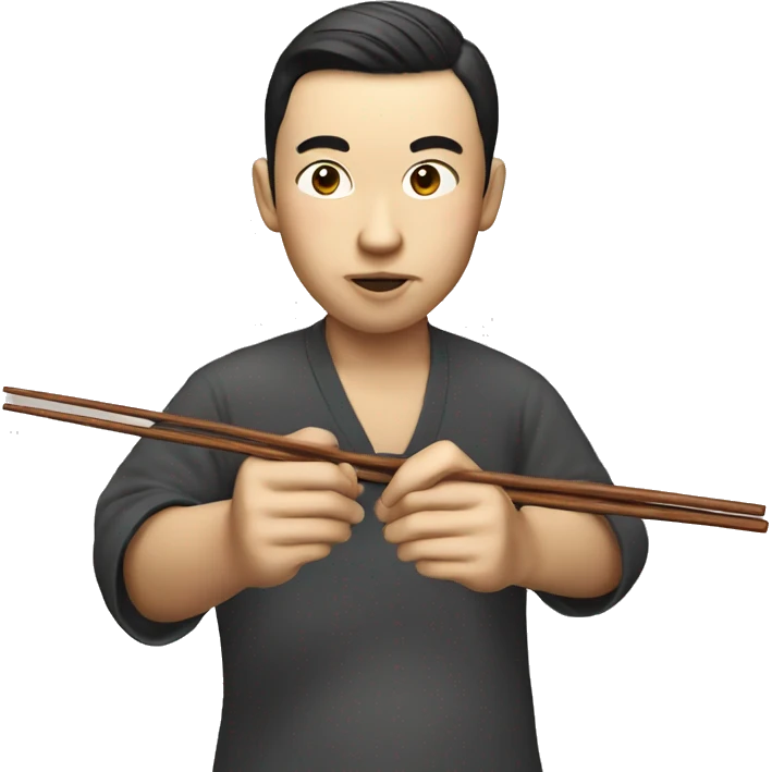 Chinese man with chopsticks while eating emoji