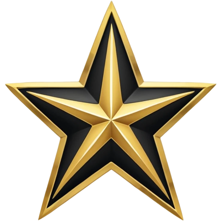 A clean and minimal digital vector graphic of a white five-pointed star centered on a black circular background, with a shiny gold ring border around the circle. The design should be flat, high-contrast, and suitable for use as a badge or emoji. emoji
