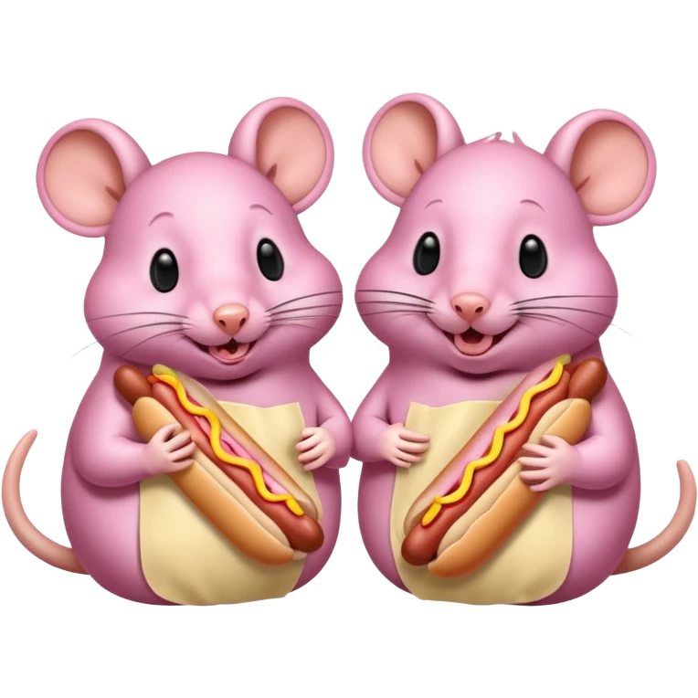 two happy fat rats eating a mayo hot dog together emoji