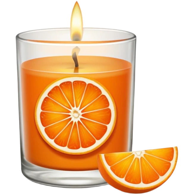 Citrus candle – orange wax in clear glass with slice of orange label emoji