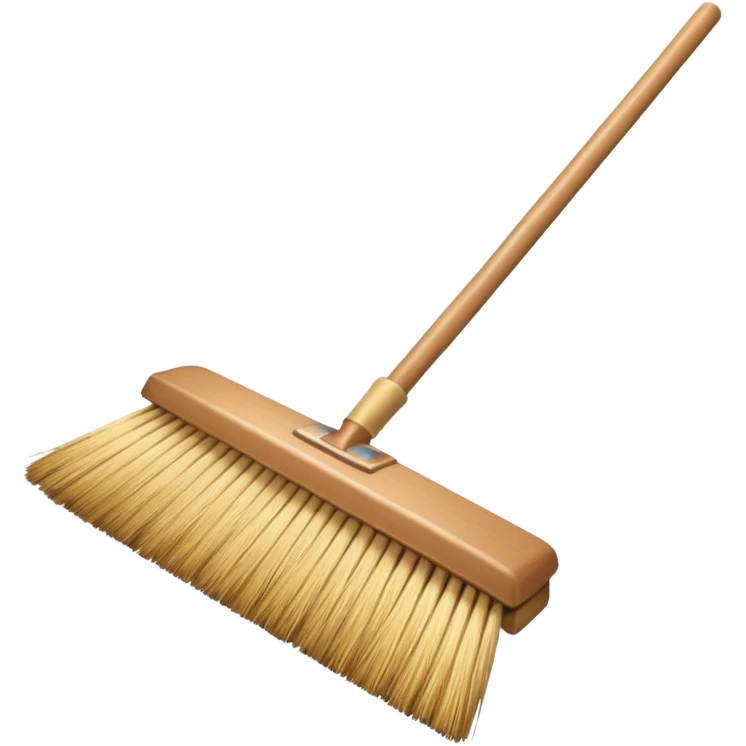 traditional broom with wooden handle on a dusty carpet, straw bristles sweeping visible dust particles, vintage household cleaning tool, 3D cartoon, mobile game icon style, centered composition, no people, no animals, no text, no watermark emoji