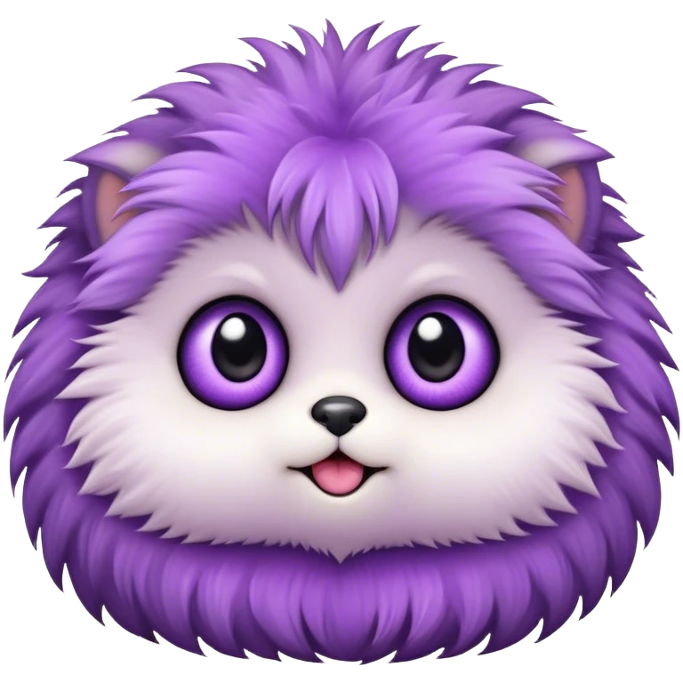 Fluffy round and friendly creature with soft purple fur and big expressive eyes emoji
