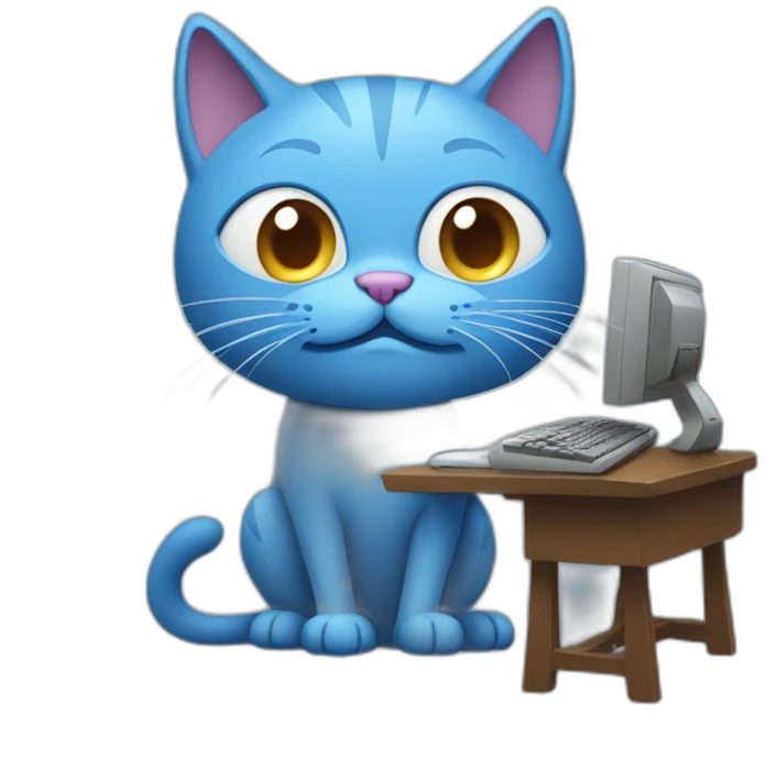 Blue cat with computer  emoji