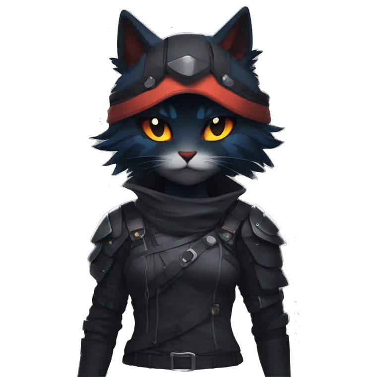 Edgy Shy Anthro Warrior cool pretty dark Litten-Pokémon-cat-fursona-animal techwear emoji