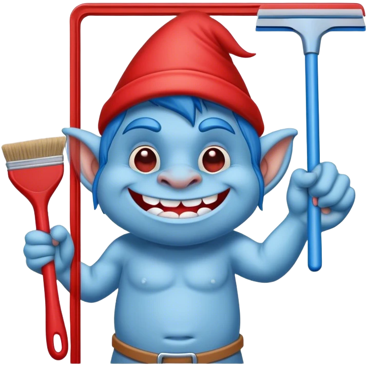blue Troll cleaning window with red squeegee emoji