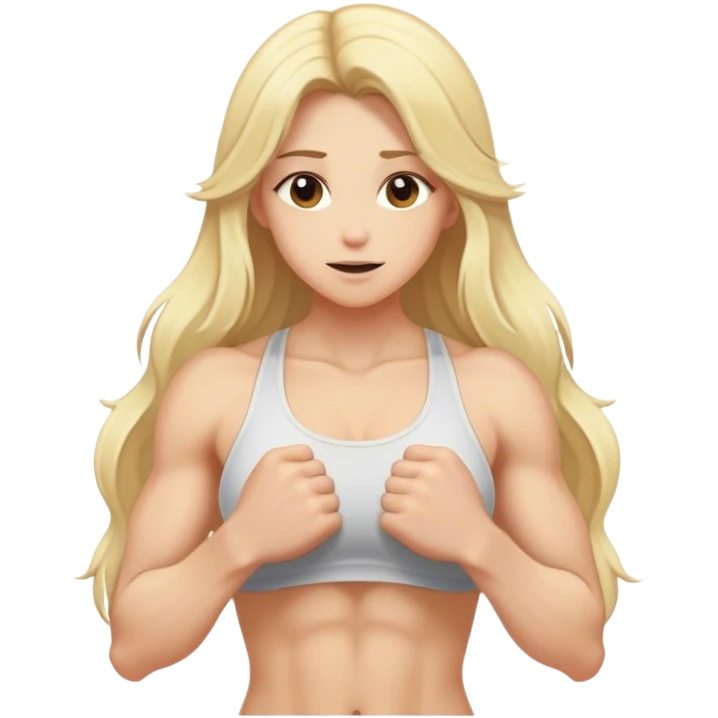 Pumped-up forms, realism, blonde long hair, sfw intimate pose emoji