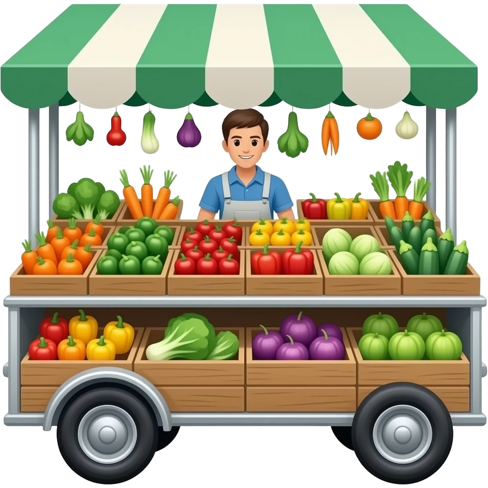 street vendor cart with no people and filled with vegetables emoji