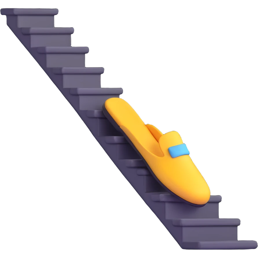 close up of a foot in a slipper on the stairs, bright colors emoji