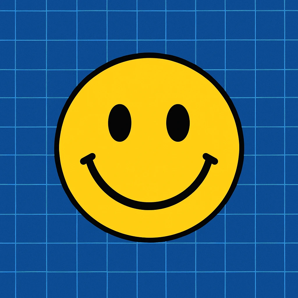 Frame 8: Background is almost fully blue, grid lines nearly complete, smiley face unchanged emoji